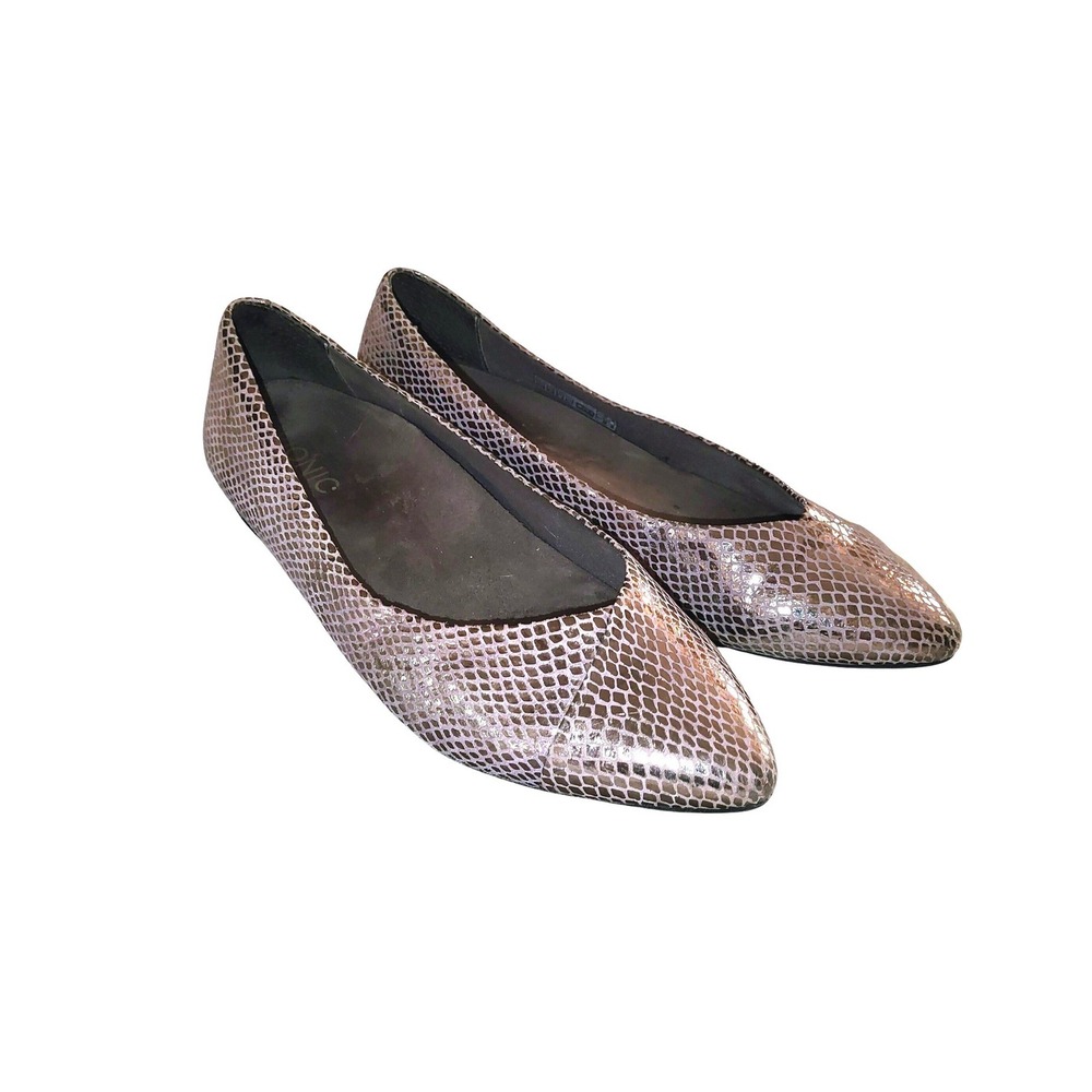 Vionic Silver Gunmetal Snakeskin with Orthaheel Technology Caballo Flat